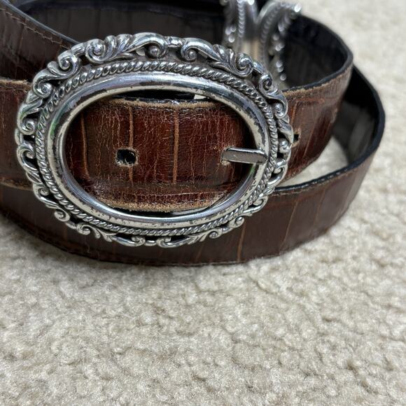 BRIGHTON REVERSIBLE Black/Brown Croc Embossed Leather Belt Size L 31-35” - Picture 2 of 6